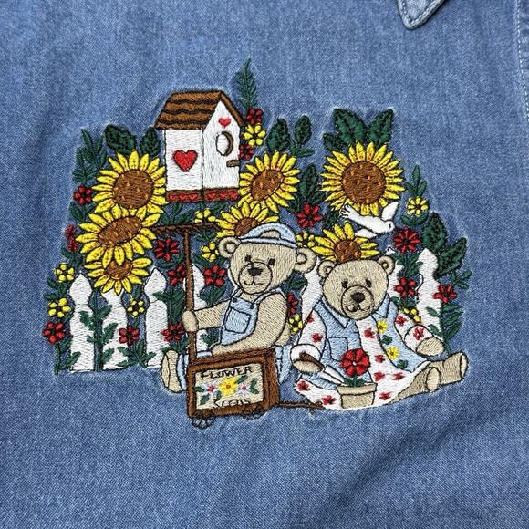 Quizz Shirt 20 Blue Denim Short Sleeve Embroidered Casual Bears Daisy Teachers - Picture 3 of 8